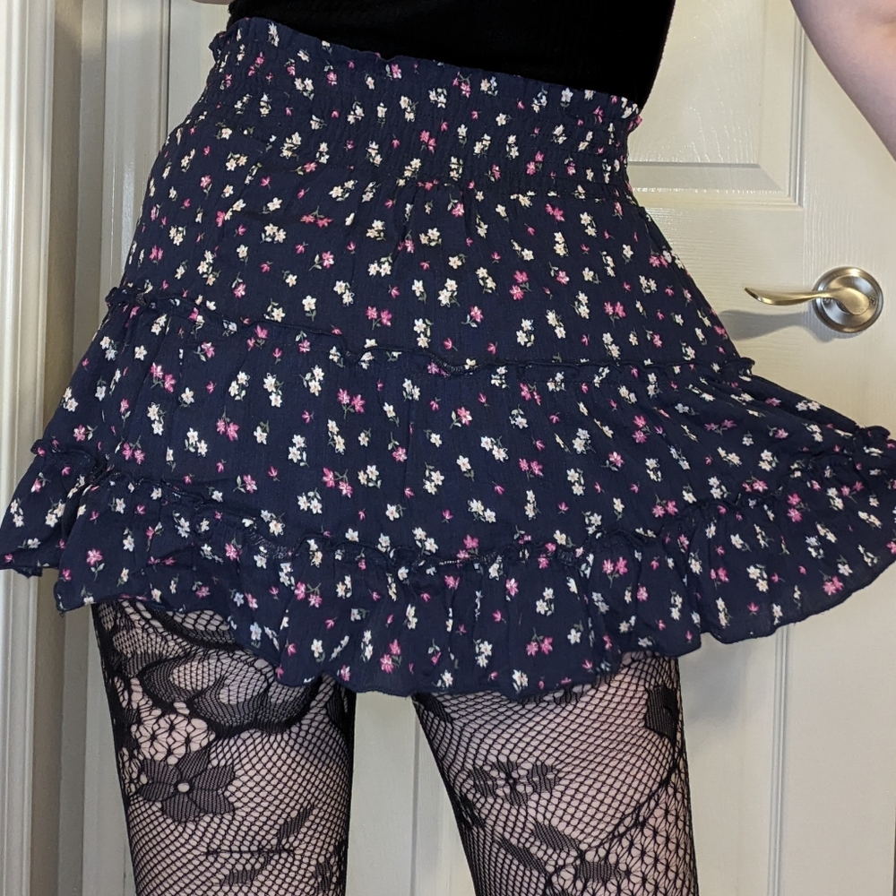 Dark Blue Jasmine Floral Elastic skirt